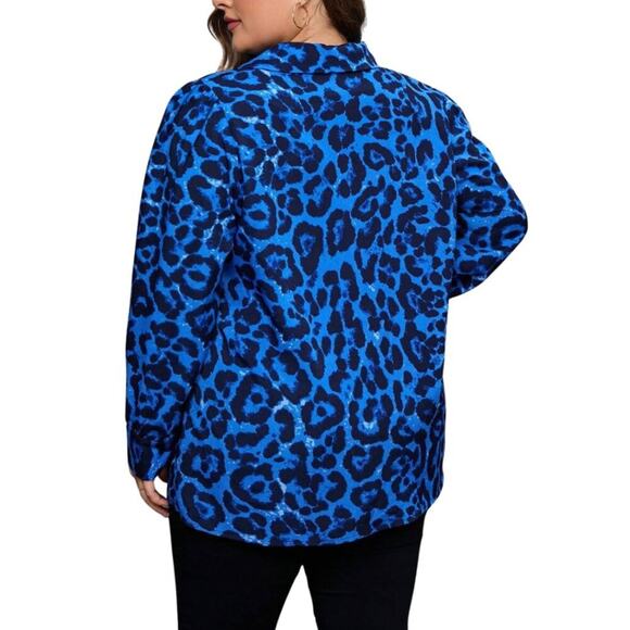 2/$30 SHEIN Clasi Leopard Print Button Front Shirt Blue 6 #A0291 TRB2 - Picture 8 of 11
